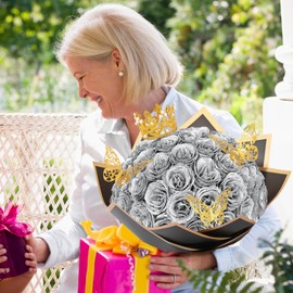 Waipfaru Glitter Roses Bouquet, DIY Fake Flowers Bouquet, Silver Artificial Flower, Valentines, Anniversary, Engagement, Wedding, 24 Pcs