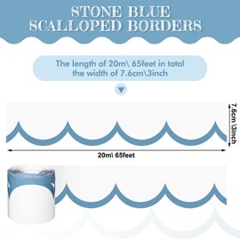Fuutreo 65ft Stone Blue and White Bulletin Board Borders Wave Line Scalloped Board Borders Classroom Die-Cut Rolled Trim for Bulletin Home School Office Wall Desks Locker Decorations