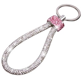 Generic Rainbow Silver Rhinestone Keychain Sparkle, Bling Glitter Crystal Lanyard Key Chain, Bracelet Wristlet Bangle Key Ring Holder, Pink Silver, One Size