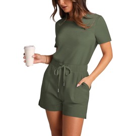 XIEERDUO Rompers for Women 2024 One Piece Jumpsuits for Women Shorts Romper Vacation Outfits for Women Grey Olive M