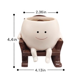 casania Rocking Chair Planter Flower Pot with Drainage Hole Head Planters for Outdoor Plants Cute Resin Sucullent Pots Indoor Smily Face Pots Unique Gift Ideals for Mother's Day Christmas