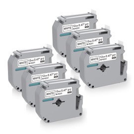 6 x Label Maker Tape Replacement for Brother P Touch M Tape M-K231 M-K231s MK231 MK-231 M231 12mm 0.47 White, Compatible with Brother P Touch PT-M95,PT-90,PT-70,PT-65,PT-85 Label Maker Refills,26.2 Ft