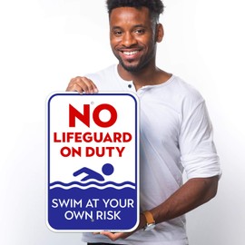 Sigo Signs - No Lifeguard On Duty Sign, Blue Pool Sign, 12x18 Inches, 55 mil Thick HDPS (high Density polystyrene), Made in USA