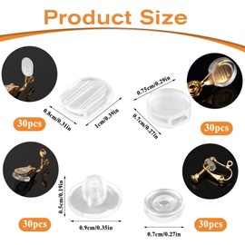 120 Pieces 4 Sizes Earring Pads, Silicone Comfort Cushions for Clip-On Earrings, Multi Style Clip on Earring Cushion Pads (Clear, White)