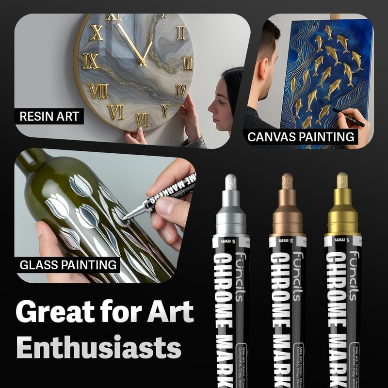 Funcils Liquid Chrome Paint Pen - 4 Dual Tip Mirror