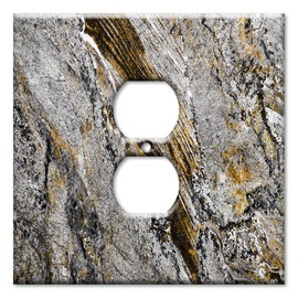 Art Plates - OVERSIZED Metal Outlet Cover, 2 Gang Jumbo Electrical Outlet Cover Plate, Wall Plate for Duplex Outlets - Grey & Brown Azul Granite Print - UL Listed, 5.5" x 5.5" - Made in USA