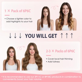 TESS Clip in Hair Extensions Human Hair with Single Clip Lace Weft Straight Highlight Add Volume 6 Pcs 6 Clips, 14 Inch, Chocolate Brown