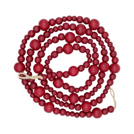 Farmhouse Beads 7ft Wood Bead Garland with Christmas Tree Holiday Decorations Rustic Country Decor Prayer Boho Beads Big Wall Hanging Decor (Red)