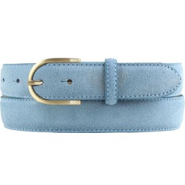 BELTINGER Women's Suede Belt 3.0 cm | Suede Leather Belt for Women 30 mm | Suede Belt with Round Gold Belt Buckle, Denim Blue, Gold