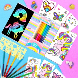 PowerKing Colorear Almohadillas Kit para Niñas, 60 Páginas para Colorear y 16 Lápices de Colores para Dibujar Pintar, Regalo de Cumpleaños para Niñas Niños (Unicornio páginas Set)