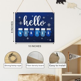 Grehos Christmas Hanging Wooden Sign For Wall - Hello Winter Snowy Gloves Hanger With A Rope - Welcome Decorative Plaque For Home Porch Garden - Indoor Outdoor Wall Hanging Decoration - B02