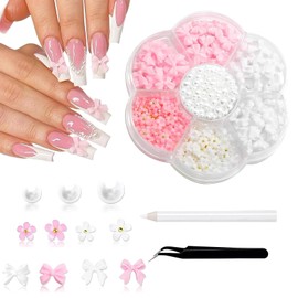Aililong 3D Rhinestone Ongles Nœud Papillon Rose + Blanc Lot de Déco Ongle Bijoux Ongles Nail Art - Élégance et Créativité Assurées - Facile à Utiliser - Polyvalent Pour Toutes Les Occasions