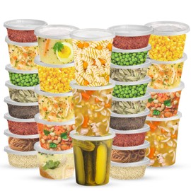 VUZOZ Soup Containers with Lids, 48-Pack – 16 Each 8 oz, 16 oz & 32 oz Sizes – Durable, Freezer Safe, Leakproof, Disposable Plastic Deli Containers with Lids for Meal Prep, Storage & Takeout!