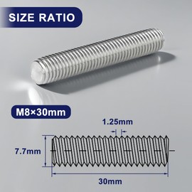 Drenky M8 Threaded Bar 10 Pack 304 Stainless Steel Fully Threaded Rods with DIN976 Standard, Ideal for Automotive Repair & Construction‌, M8 X 30mm