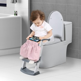 TYOPRWO Potty Training Seat with Step Stool Ladder for Toddler Kids, Foldable Potty Training Toilet for Boys Girs -Soft Comfortable Cushion, Toddler Potty Chair with Anti-Slip Pads（Gray）