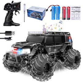 DFWGWO 1:14 RC Truck 4X4 Waterproof Off Road RC Police Car Fast RC Cars for Adults All Terrain RC Crawler for Boys Girls 6 7 8 9 10 11 12 Years Old Gift(Black)