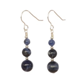 Denim Blue Graduated Sodalite Gemstone & Sterling Silver Hook Drop Earrings with Gift Box