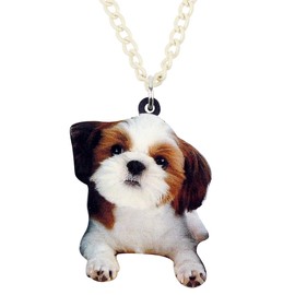 DOWAY Acrylic Cute Chinese Shih Tzu Dog Pendant Necklace Fashion Pet Jewelry for Women Charm Party Gifts (White)
