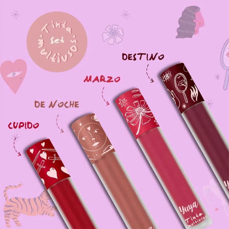 Tinta Labios Yuya Set 4 Tonos Líquido Acabado Mate Larga