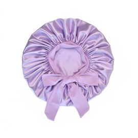 Silk Bonnet for Sleeping Women Satin Bonnet Double Layer Night Sleep Cap with Elastic Tie Band for Curly Natural Hair (Sheer Lilac)