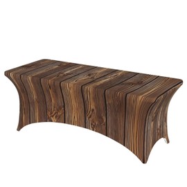 YGPARK 6FT Spandex Tablecloth for Rectangular Tables, Brown Wooden Texture Elastic Fitted Tablecloth Stretch Patio Table Cover Washable Table Protector for Events Parties Weddings Banquets