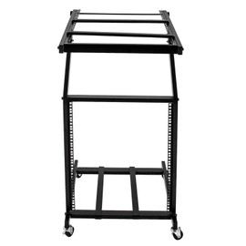 12U DJ Mixer Stand, Adjustable 2-Tier Universal Rack with Wheels for Studio, Stage, Club, and Live Sound Equipment, Heavy Duty Iron, Black, Fits Amplifiers, Mixers, Karaoke Gear, Music Instruments