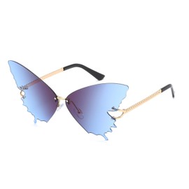 YAMEIZE Fashion Butterfly Rimless Sunglasses for Women Vintage Metal Frame Eyewear UV Protection (GREY BLUE)