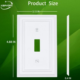 Pure White Decorative Outlet Covers Wall Plates, Bamboo Fiber Light Switch Covers, Natural Material Electric Receptacle Switch Plate Outlet Cover of various styles (1 Gang Toggle 4 Pack)