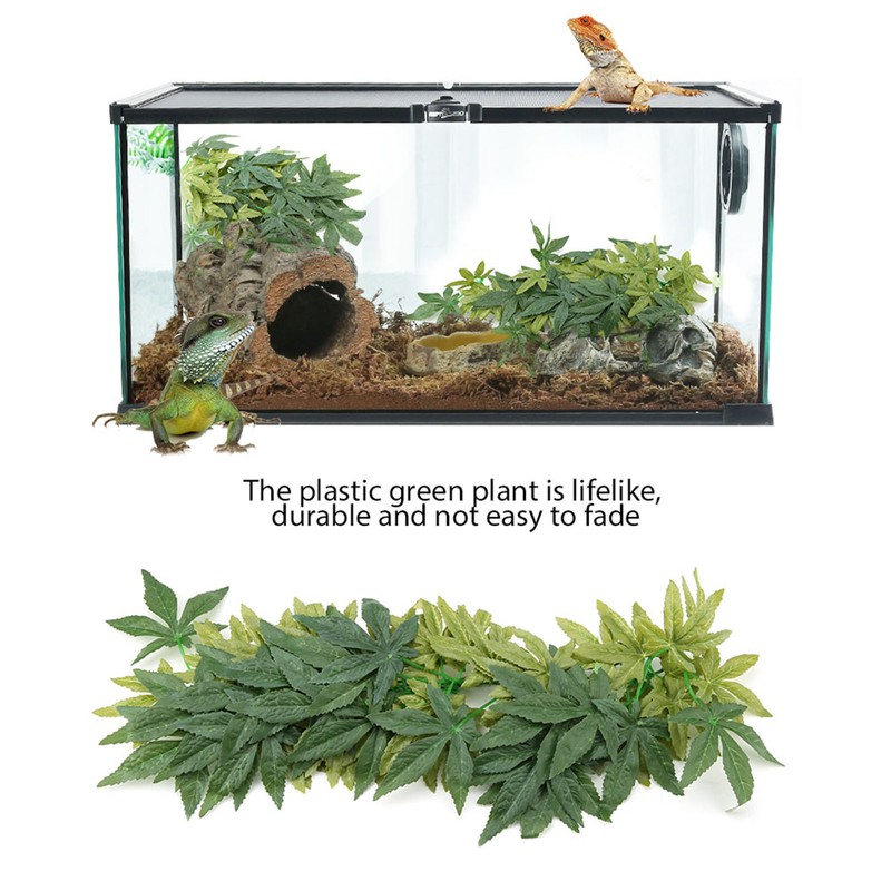 Green Artificial Plant Fake Leaves Aquarium Fish Tank Reptile Terrarium