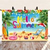 Summer Hawaiian Beach Photography Backdrop Hello Summer Banner Tropical Blue