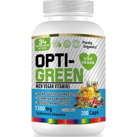 OptiGreen Men Vitaminas Vegan 90 Caps. Adaptogenos, Prebióticos, Vitaminas y Minerales para el Bienestar Masculino. (200 CAPSULAS)