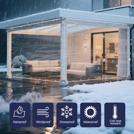 SHADEPLUS Clear Tarp 6'x8' 15MIL - Heavy-Duty Transparent Waterproof, Wind & Tear-Resistant Clear PVC Tarp Includes Cable Ties & Fixing Rope. Ideal for Terraces, Pavilions, Porches & More