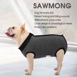 SAWMONG Recovery Suit for Dogs Female Male, Cotton Breathable Dog Onesie After Surgery Spay Neuter, Professional Dog Surgical Suit, Substitute Pet E-Collar Cone (Grey, Large)