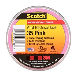 Scotch Vinyl Color Coding Electrical Tape 35, Premium Grade, Flame Retardant, UV Resistant, Electrical and Mechanical Protection, Pink Color, 7 mil, 3/4 in x 66 ft, 10 Rolls/Carton, 100 Rolls/Case