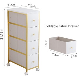 Narrow Side Table with 4 Fabric Drawer, Slim BedsideTable for Bedroom