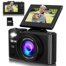 Digital Camera, 5K 80MP Travel Camera for Photography with 3" 180° Flip Screen Vlogging Camera for YouTube 18X Digital Zoom Point and Shoot Camara with 64GB SD Card for Beginner Teens