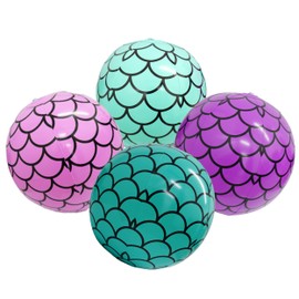 Mermaid Beach Balls (4 Pack) Mermaid Party Favors, Mermaid Party Decorations for Girls, Mermaid Birthday Party Supplies, Under The Sea Themed Party Decor, Gifts for Girls Pool Party