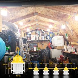 RIUVAO 50ft LED Construction String Lights,Super Bright 75W 7500LM Waterproof IP65 Led String Work Lights, Construction Temporary Lights (100ft-10lights)