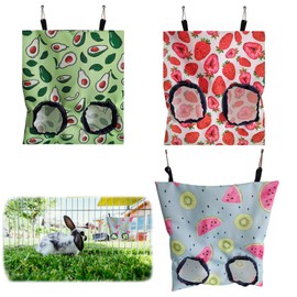 3 Pcs Rabbit Hay Feeder, Hay Feeder Rabbit, Guinea Pig Hay Feeder, Hay Bag, Hanging Hay Bags with Storage Pouch, Hay Feeder for Guinea Pigs, Bunnies, Chinchillas, and Hamsters