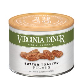 Virginia Diner - Gourmet Natural Butter Toasted Pecans, 16 Ounce Tin of Sweet Buttery Glazed Mammoth Georgia Pecans in a Resealable Can