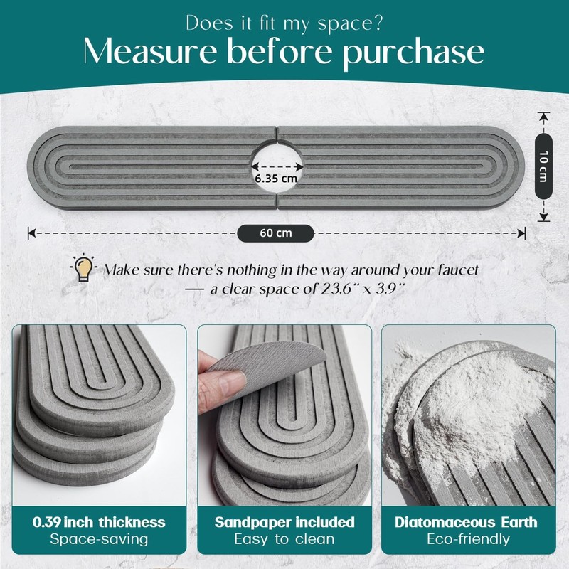 LeKuni Kitchen Tap Rug 60x10cm Kitchen Sink Splash Guard Diatomite