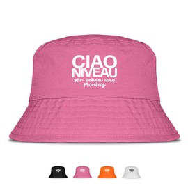 Ciao Level to Monday - Funny Bucket Hat - The Perfect Sun Hat for Men & Women - Ideal as a Malle Outfit, Party Accessory & Festival Bucket Hat for the Beach, pink, Unit size