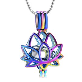 Cremation Jewelry for Ashes Pendant - Lotus Urn Necklace with Mini Keepsake Urn Memorial Ash Jewelry For Women Men