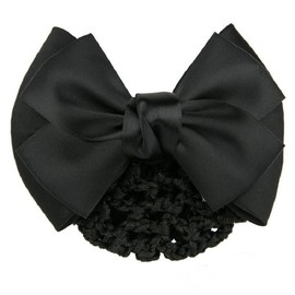 1Pcs Black Satin Bow Barrette Bowknot Hair Clip Bun Cover Hairnet Bowknot Decor Hair Clip Women Ladies Girls Hair Accessories (Black, One size)