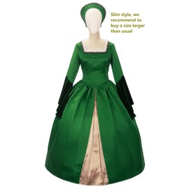 Mambabacosp Women's Vintage Renaissance Tudor Peroid Anne Boleyn Costume Outfit Anne Boleyn Cosplay Dress (Green, L)