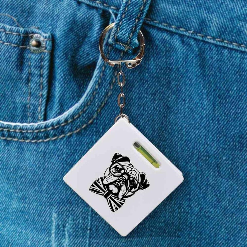 Azeeda 'Bulldog With Bow Tie' Keyring Tape Measure/Spirit Level Tool