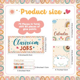 Pajean 75 Pcs Classroom Jobs Cards Teacher's Helpers Bulletin Board Set Class Jobs Pocket Chart with Chalkboard Brights Name Tags for Preschool Elementary Back to School Decor(Boho)