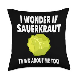 Sauerkraut And German Food Lover Designs Funny Sauerkraut Lover Saying Fermented Cabbage Germany Throw Pillow, 18x18, Multicolor