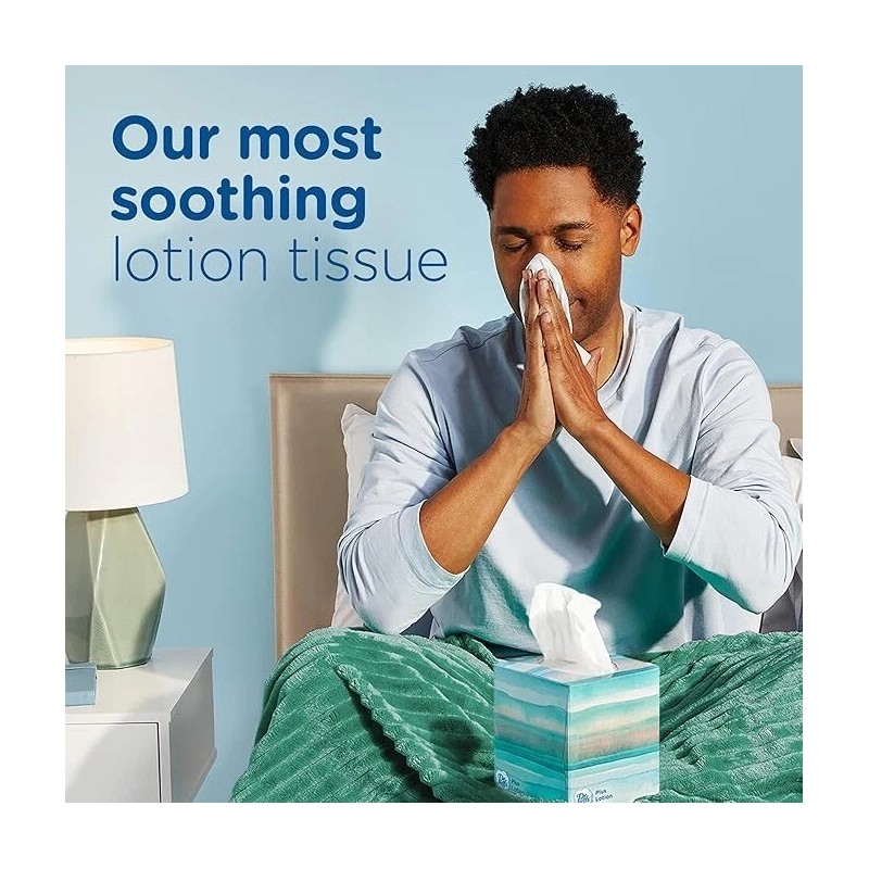 Puffs Plus Lotion 2-Ply Facial Tissues 12 Cube Boxes, 72