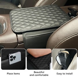 Tioollev Car Armrest Box Cover Diamond Quilted Grade Leather Console Organizer Car with Side Storage Pocket Universal Vehicle Middle Console Cover, Most Vehicle, SUV, Truck. (Black)